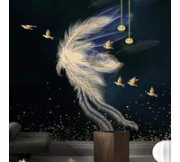 Creative Three Dimensional Golden Flying Birds Feathers 3D Wallpaper Silky Texture Home Study Office Grey Dining Room Sofa Bedroom Living Room TV Backdrop-300cm×210cm