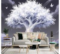 Creative Three Dimensional White Glowing Tree Roots Night Sky Flying Pigeons 3D Wallpaper Premium Textured Silk Study Dining Living Room Bedroom Sofa TV Wall Easy Install-200cm×140cm