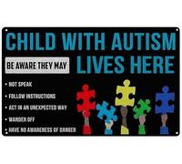 Creative Tin Sign Autism Awareness Children with Autism Lives Here Vintage Wall Decor Retro Art Tin Sign Funny Decorations for Home Bar Pub Cafe Farm Room Antiques Metal Poster 12" x 16"