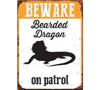 Creative Tin Sign Beware Bearded Dragon Funny Novelty Metal Sign Retro Wall Decor for Home Gate Garden Bars Restaurants Cafes Office Store Pubs Club Sign Gift 6X8 inch