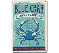 Creative Tin Sign Blue Crab Funny Novelty Metal Sign Retro Wall Decor for Home Gate Garden Bars Restaurants Cafes Office Store Pubs Club Sign Gift 6 X 8 inch