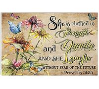 Creative Tin Sign Butterfly She is Clothed Flower Funny Novelty Metal Retro Wall Decor for Home Gate Garden Bars Restaurants Cafes Office Store Pubs Club Gift 8x12 INCH