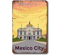 Creative Tin Sign Mexico City Skyline Travel Poster Art Print Mexico City Retro Metal Tin Sign Vintage Sign for Garage Office Bar Cafe 8x12 inch