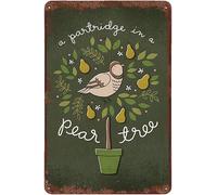 Creative Tin Sign Partridge in A Pear Tree Happy Holiday Vintage Tin Sign Animal Metal Sign Home Decoration for Bedroom Living Room Coffee Bar Club Pub Housearming Gift 8x12 inch inch