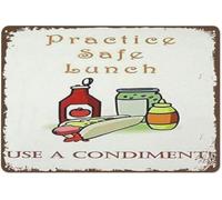 Creative Tin Sign Practice Safe Lunch Use A Condiment! Parking Funny Novelty Metal Sign for Home Office Kitchen Bar Cafe Garden Farm Farmhouse Wall Decor 12x8 Inch