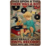 Creative Tin Sign Retro Funny Metal A Boy Who Really Loved Vinyl Records Father's Day Mother's Signs Decoration Nostalgic Fun Decorative for Wall Decor 8"x12"