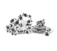 Creative Tops 16 Piece Vivienne Dinner Set, Service for 4 Dinnerware Set with Elegant Design, 16 Pieces, Black & White
