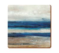 Creative Tops Coasters Set of 6, Premium Wooden Cork-Backed Coasters with Abstract Ocean Design, 10.5cm (4''), Set of 6