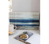 Creative Tops Wooden Placemats Set of 4, Abstract Ocean View, Cork Backed Table Mats, 30 x 22.8 cm, Blue/Grey