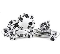 Creative Tops 16 Piece Vivienne Dinner Set, Service for 4 Dinnerware Set with Elegant Design, 16 Pieces, Black & White