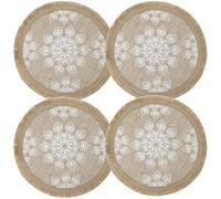 Creative Tops Hessian Jute Patterned Woven Placemats, White Leaf, Set of 4, 42cm Tagged