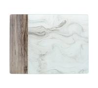 Creative Tops Premium Glass Worktop Protector/Worktop Saver with White Marble and Wood Design, White/Grey, 40 x 30 cm