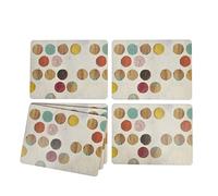 Creative Tops Placemats Set of 6, Retro Spot, Cork-Backed, Wooden Table Mats, Multi-Colour