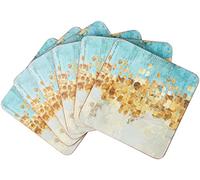 CREATIVE TOPS PREMIUM 5226090 'Golden Reflections' Printed Square Cork-Backed Drinks Coasters, 10.5 cm - Gold (Set of 6)