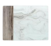 Creative Tops Premium Glass Worktop Protector/Worktop Saver with White Marble and Wood Design, White/Grey, 40 x 30 cm