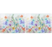 Creative Tops Premium Glass Worktop Saver, Kitchen Surface Protector with 'Meadow Floral' Design, 40 x 30cm, Multi-Colour (Pack of 2)