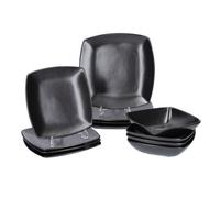 Creative Tops Raven Stoneware Square Dinner Set, Ceramic, Black, 12 Piece