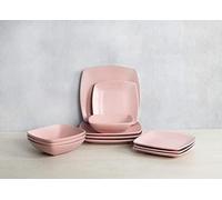 Creative Tops Square Dinner Set, Pink, 12 Piece Service for 4