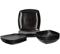 Creative Tops Raven Stoneware Square Dinner Set, Ceramic, Black, 12 Piece