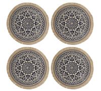 Creative Tops Set of 4 Jute Placemats with Mandala Design Natural Print Blue