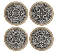 Creative Tops Set of 4 Jute Placemats with Mandala Design, Natural Printed Hessian - Blue - Blue - Hessian - Placemats and Coasters