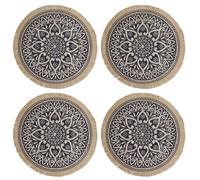 Creative Tops Set of 4 Jute Placemats with Mandala Design, Natural Printed Hessian - Blue in Brown Creative Tops Brown