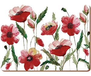 Creative Tops "Watercolour Poppy Premium Cork-Backed Placemats, Red, Large, 4-Piece