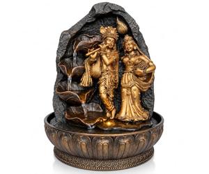 Creative Touch Divine Love Radha Krishna Indoor Tabletop Water Fountain | Radha Krishna Design, 29cm, Cascading Waterfall, Warm LED Light, Gold-Effect Detailing, USB Powered