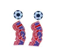 Creative USA Flag Soccer Ball Dangle Earrings Glitter Red White Blue Football Accessories Game Day Jewelry, Zinc Acrylic, No Gemstone
