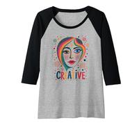 Creative Vibrant Pop Art Face for Artistic Souls Raglan Baseball Tee, Women, Black/Athletic Heather, XL