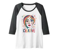 Creative Vibrant Pop Art Face for Artistic Souls Raglan Baseball Tee, Women, Dark Heather/White, S