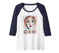 Creative Vibrant Pop Art Face for Artistic Souls Raglan Baseball Tee, Women, Navy/White, M