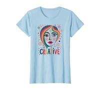 Creative Vibrant Pop Art Face for Artistic Souls T-Shirt, Women, Baby Blue, S