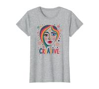 Creative Vibrant Pop Art Face for Artistic Souls T-Shirt, Women, Heather Grey, 3XL