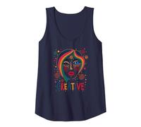 Creative Vibrant Pop Art Face for Artistic Souls Tank Top, Women, Navy, XL
