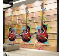 Creative Vintage Wooden Board Guitar Music 3D Wallpaper Easy Install Feature Office Living Room Sofa Bedroom TV Background Wall Decoration-200cm×140cm