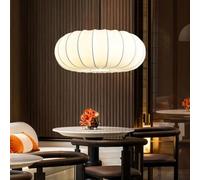 Creative Wabi-Sabi Pendant Light Silk Fabric Lampshade Modern Pendant Lamp E27 Linen Hanging Lamp Pumpkin Shape Medieval Chandelier Living Room Bedroom Dining Room Kitchen Ceiling Light Fixtures(60CM)