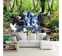 Creative Waterfall Green Forest Flying Birds Modern 3D Wallpaper Premium Textured Silk Neutral Tones Material Ideal for Living Room Bedroom-200cm×140cm
