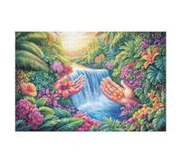 Creative Waterfall Hand Flower Forest Wild Nature Rural Beautiful 1000 Piece Adult Jigsaw Puzzle Fun Engaging Stimulating Perfect Hobby for Adults 1000 PCS（75x50cm）