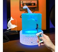Creative Whale Model Clear Glass Cube Resin 5cm Night Light Luminous Ornament Table Lamp 16 Colors with Remote Control Dimmable Bedside Lamp projector Mood Lamp for Nursery Kids Toys Gift Home Decor