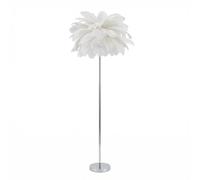 Creative White Ostrich Feather Chrome Floor Lamp Bedside Lamp Light Luxury and Elegant Lampshade Night Light Table Lighting for Living Room Bedroom Home Decoration, Plug-in