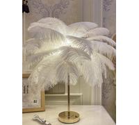 Creative White Ostrich Feather Table Lamp Bedside Lamp Light Luxury and Elegant Lampshade Night Light Table Lighting for Living Room Bedroom Home Decoration, Plug-in