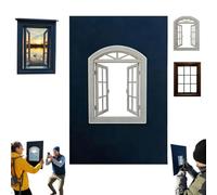 Creative Window Props, Portable Window Decoration Props, Travel Windows Frame Photography Backdrops, Outdoor Picture Framing for Mountaintops, Lakesides, City Landmarks Vacation Shooting (White)