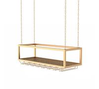 Creative Wine Bottle Holder Ceiling-Mounted Metal Wine Rack with Glass Storage Shelf Unique Hanging Wine Display for Home Bar Gold Finish 120cm