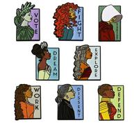 Creative Women Portrait Brooch Pins Set - Colorful Enamel Blouse Pins and Lapel Pin Badges with Inspirational Words Vote, Dream, Fight, Explore, Resist, Work, Dissent, Defend for Clothing and Accessor
