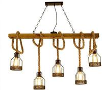Creative Wooden and Iron E27 Pendant Light 5 Bulbs Simple Hanging Lamp for Clothing Store Bar Boutique Decor Adjustable Suspension Lighting