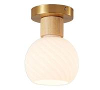 Creative Wooden Art Ceiling Light with E27 Glass Shade, Close to Ceiling Lamp Fixture for Aisle, Foyer, Entrance Corridor Pendant Light
