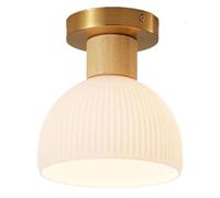 Creative Wooden Art Ceiling Light with E27 Glass Shade, Close to Ceiling Lamp Fixture for Aisle, Foyer, Entrance Corridor Pendant Light