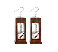 Creative Wooden Double Blade Battle Axe Lightweight Dangle Drop Earrings Gothic Punk Costume Retro Horror Halloween Earrings For Women, 0, Acrylic, No Gemstone