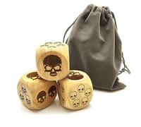 Creative Wooden Large Dice Set - Punk Style Skull Head Pattern Points 6 Sided Square Rolling Dices for Fun Adult Party Game (3PCS)